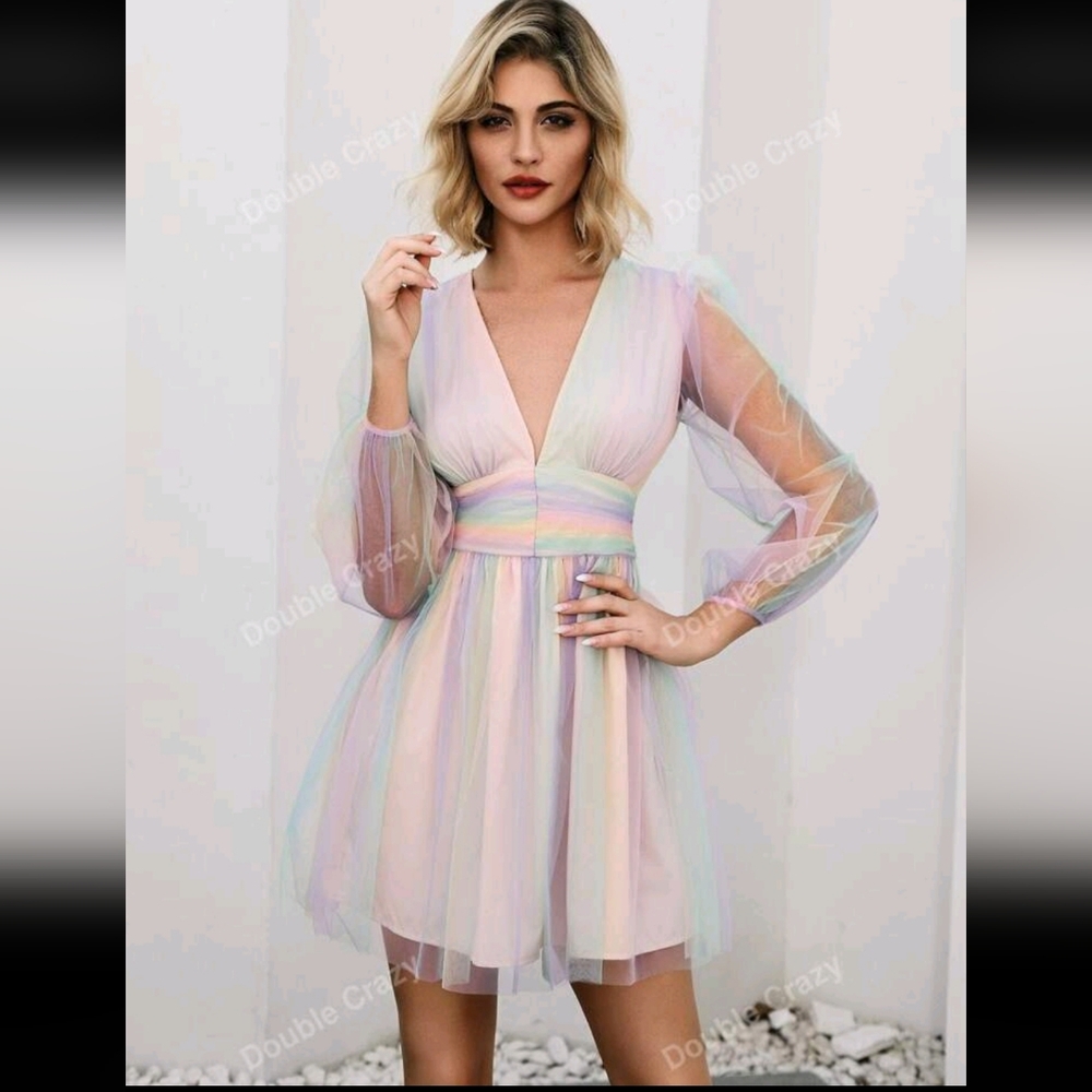 Rainbow pastel tulle party dress